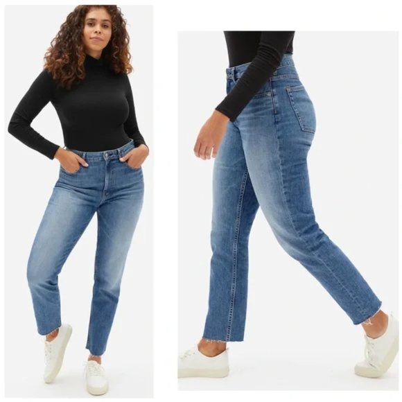 Everlane Denim - Everlane Jean Sz 32 The  Cheeky High Rise  in Classic Blue Raw Hem